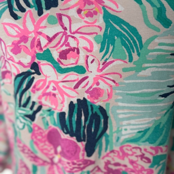 Lilly Pulitzer Blouse Top Floral Pink and Green Size Medium Flowy Sleeves - Picture 2 of 9